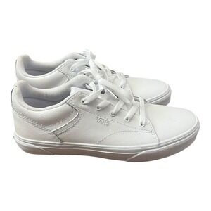 Vans Seldan Low Tumble All White Skate Authentic Leather Youth Size 6 Lace Shoes